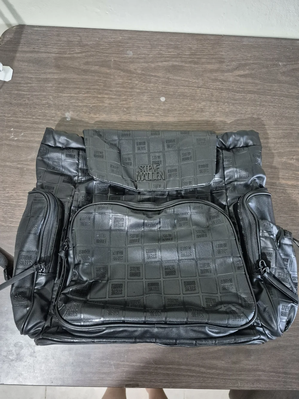 Steve Madden Black Embossed Leather Backpack